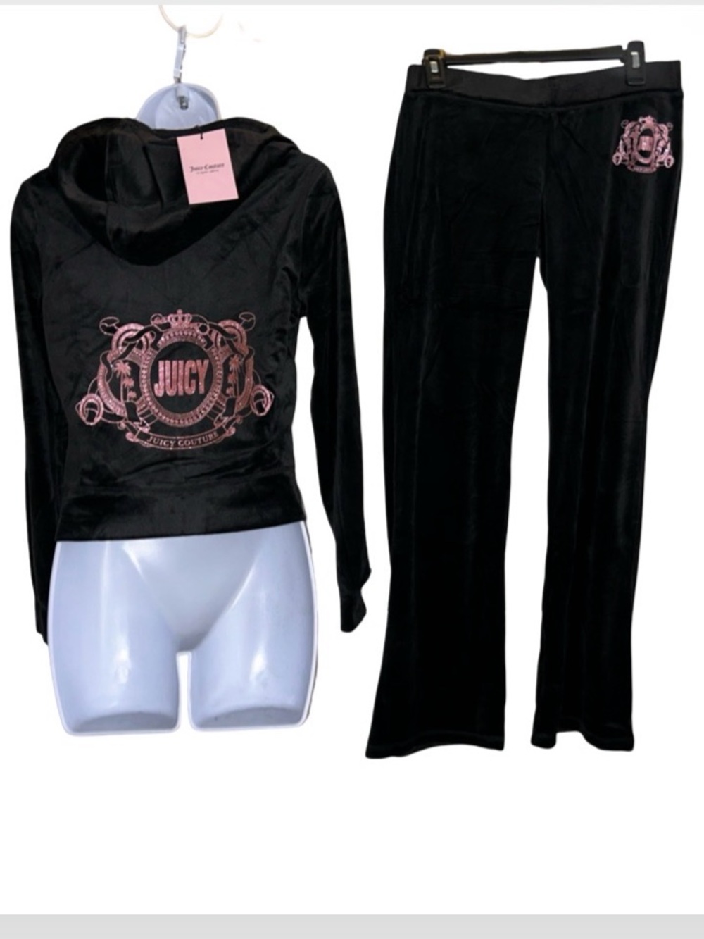 JUICY COUTURE LIQUORICE & PINK GLITTER
BLING VELOUR TRACKSUIT SWEATSUIT NWT
